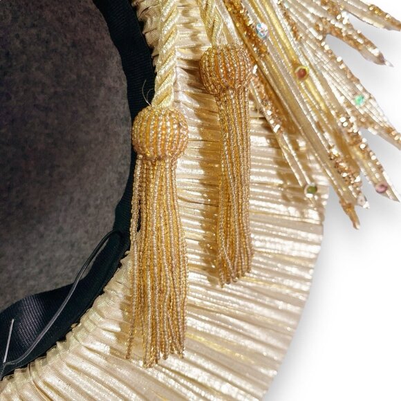 Whittall And Shon Gold Glitter Vintage Church Derby Hat - Picture 5 of 12